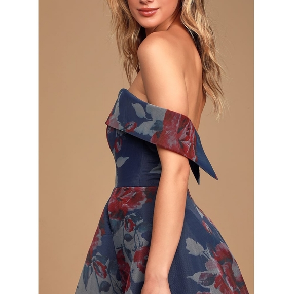Ava Seraphina Navy Floral Off-the-Shoulder Dress - Picture 4 of 10